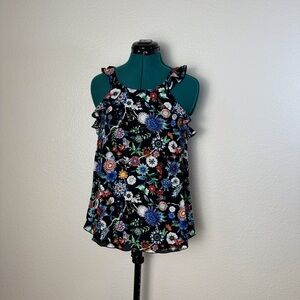 Womens Charming Charlie black floral ruffle halter Sz Sm Polyester